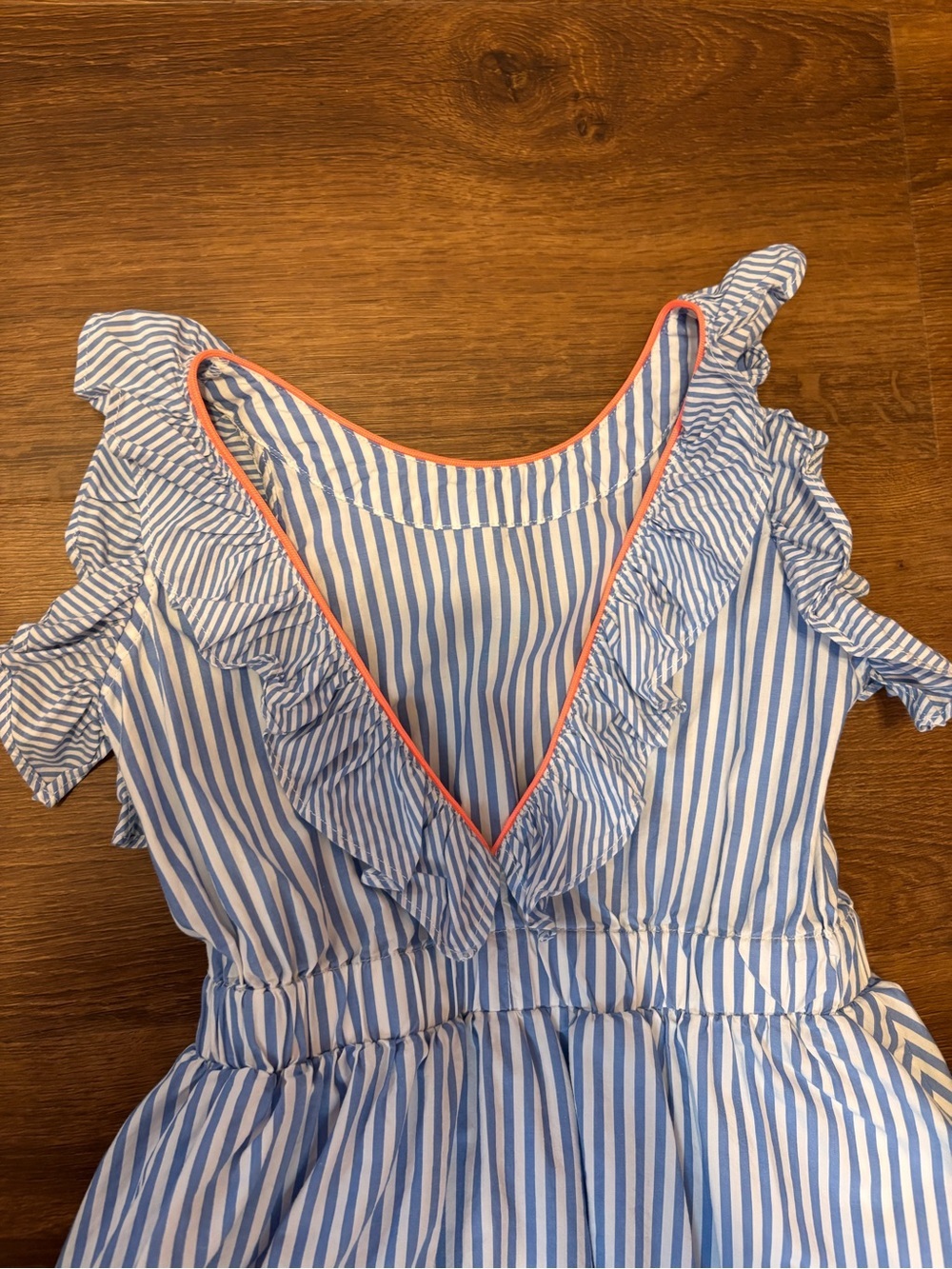 Crew cuts Girls Size 5 Blue & White Striped Dress Ruffles Lined Preppy - Picture 3 of 6